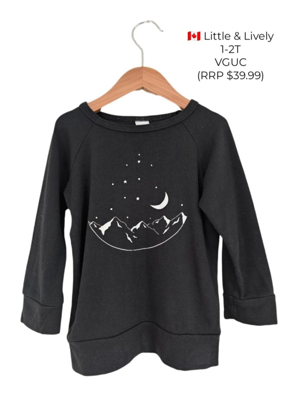 Little & Lively Black Mountains Crewneck 1-2T Girls Clothes